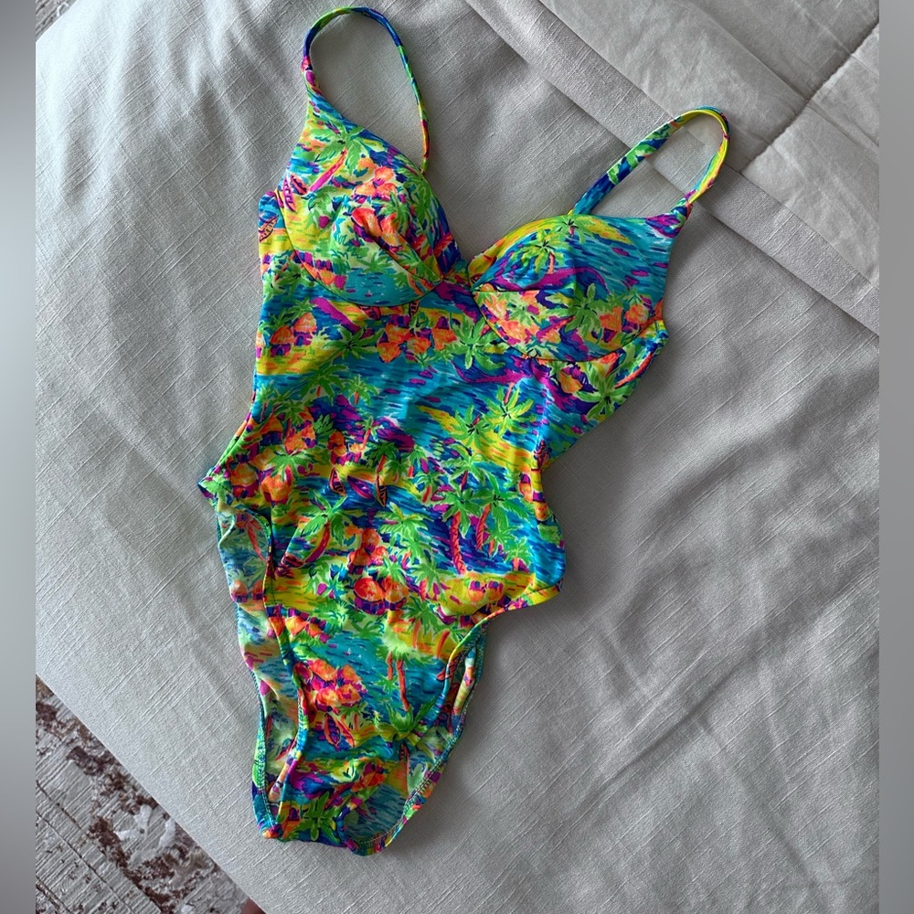 Vintage high cut corset one piece swimsuit